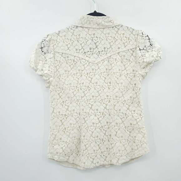 Sanctuary Women's Silk Lace Short Sleeve Button Up Cream Blouse Small - Picture 2 of 9